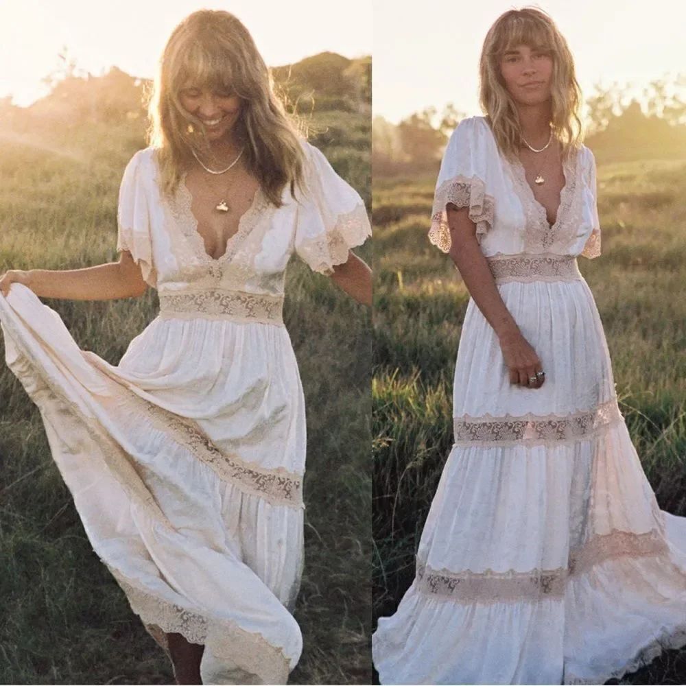 Spell Free People Ocean Gown Maxi White Cream Dress Size XS